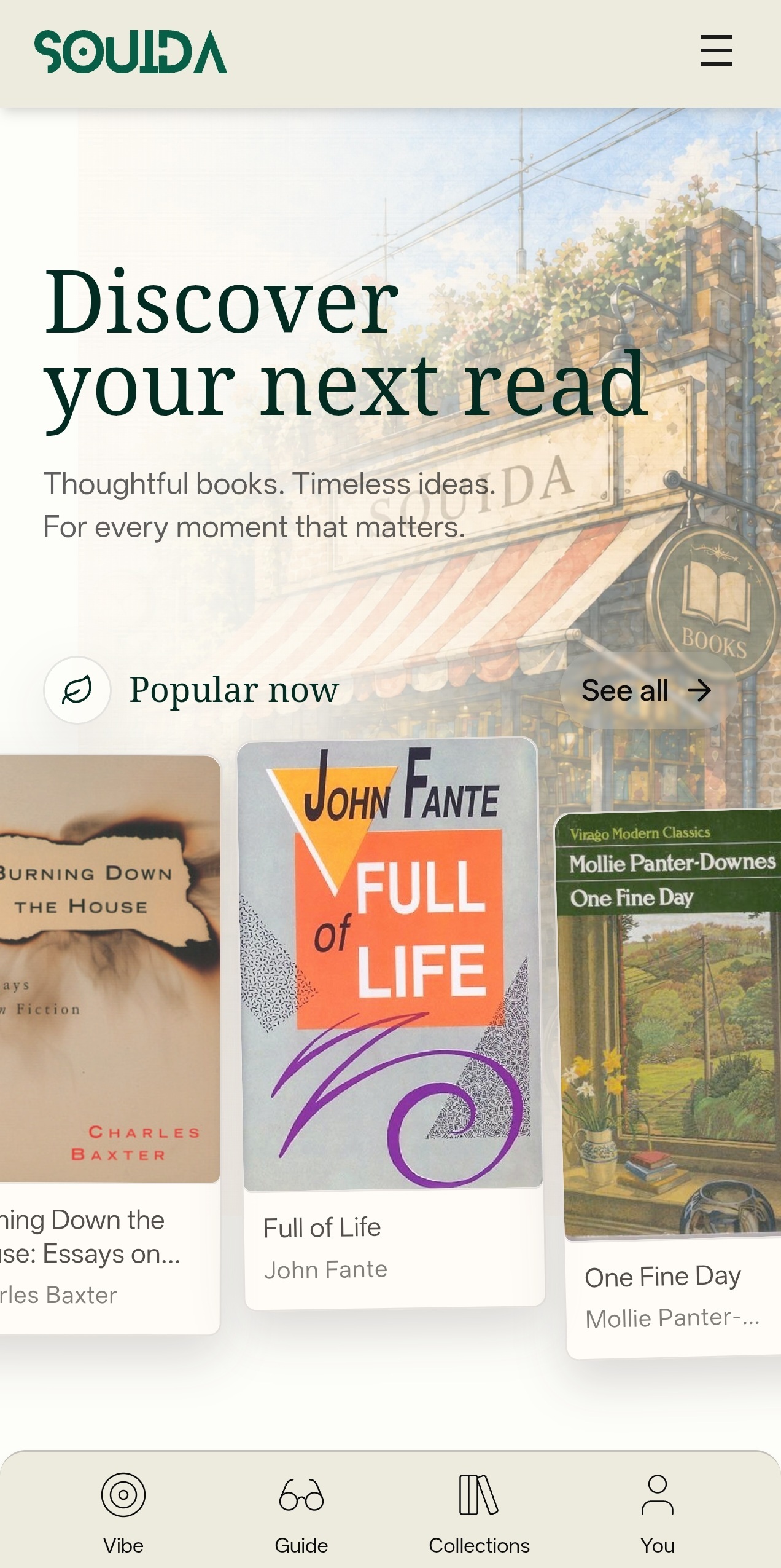 Souida app landing page showing book recommendations