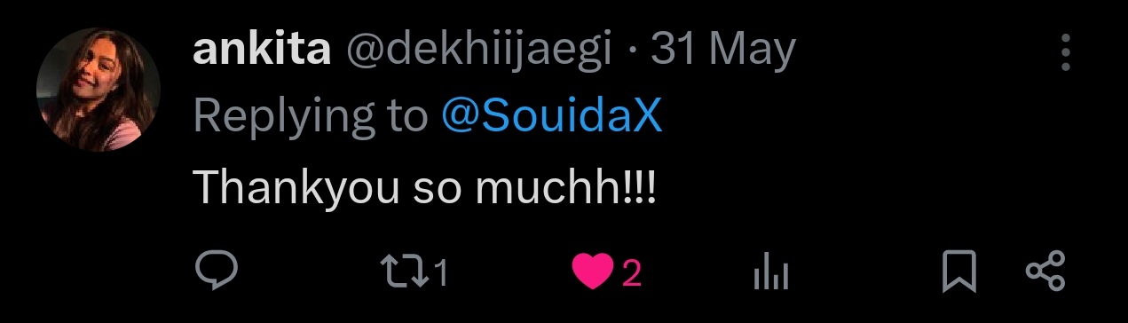 ankita tweet saying Thank you so much